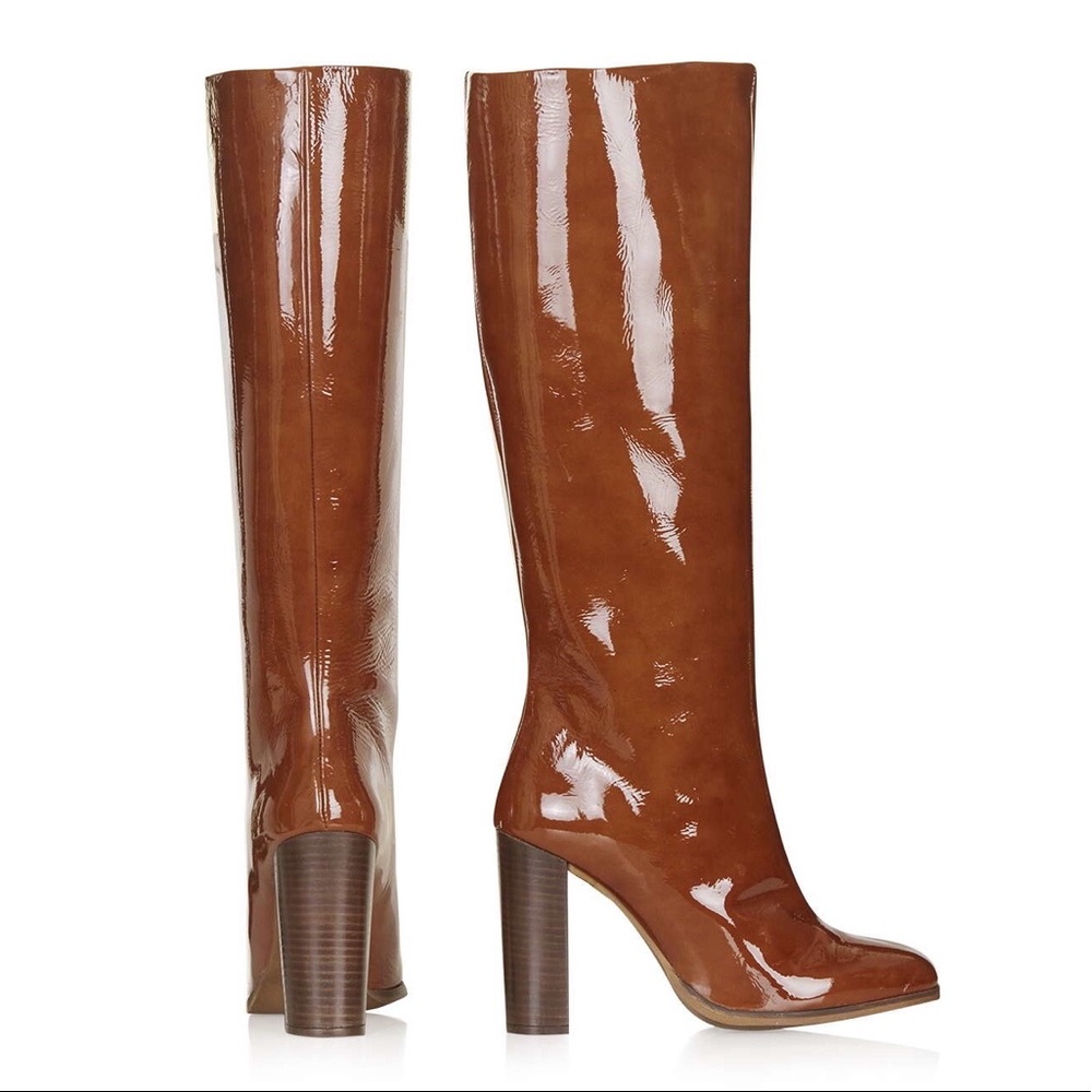 Brown Faux Patent Leather Boots - Picture 2 of 2